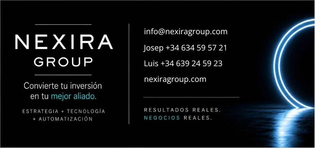Tarjeta de visita de Nexira Group con correo electrónico y web